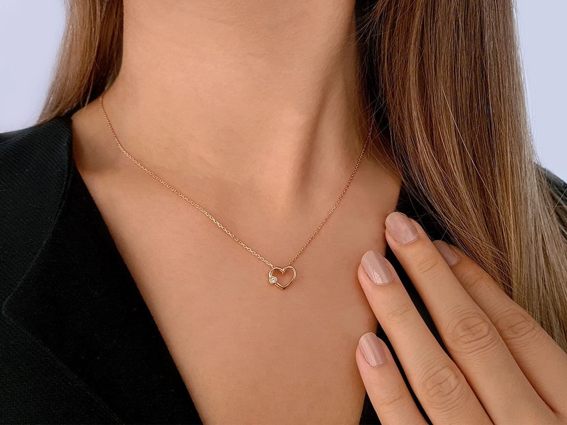 Pırlantalı kalp kolye ucu - 8K Rose Altın - Rosy Lab Diamonds’tan yüksek kaliteli Mücevher