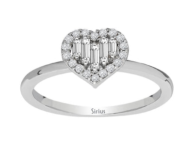 Eleganter 14K Weißgold Herz-Ring mit 5 Baguette-Diamanten und 18 Runddiamanten – 2,04 Karat