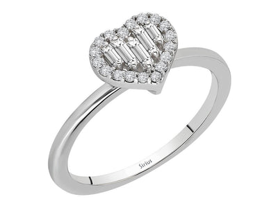 Eleganter 14K Weißgold Herz-Ring mit 5 Baguette-Diamanten und 18 Runddiamanten – 2,04 Karat