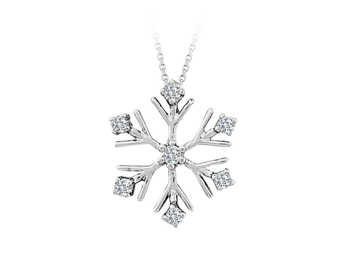 Pendentif diamant "Flocon de neige" – Élégance hivernale en or blanc 14K