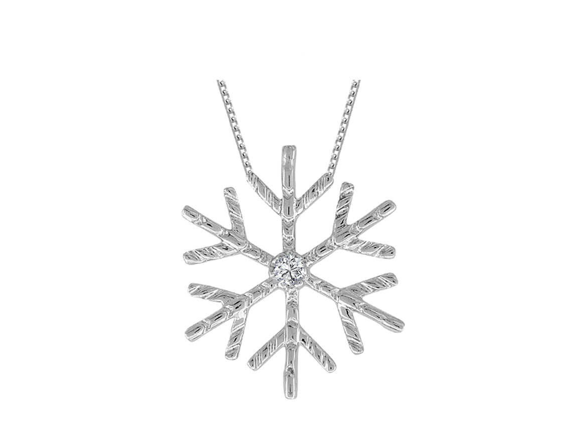 Collier flocon de neige en Diamant - 0,02 ct | Or Blanc 8K - 15P0049 - Bijoux de haute qualité de Rosy Lab Diamonds