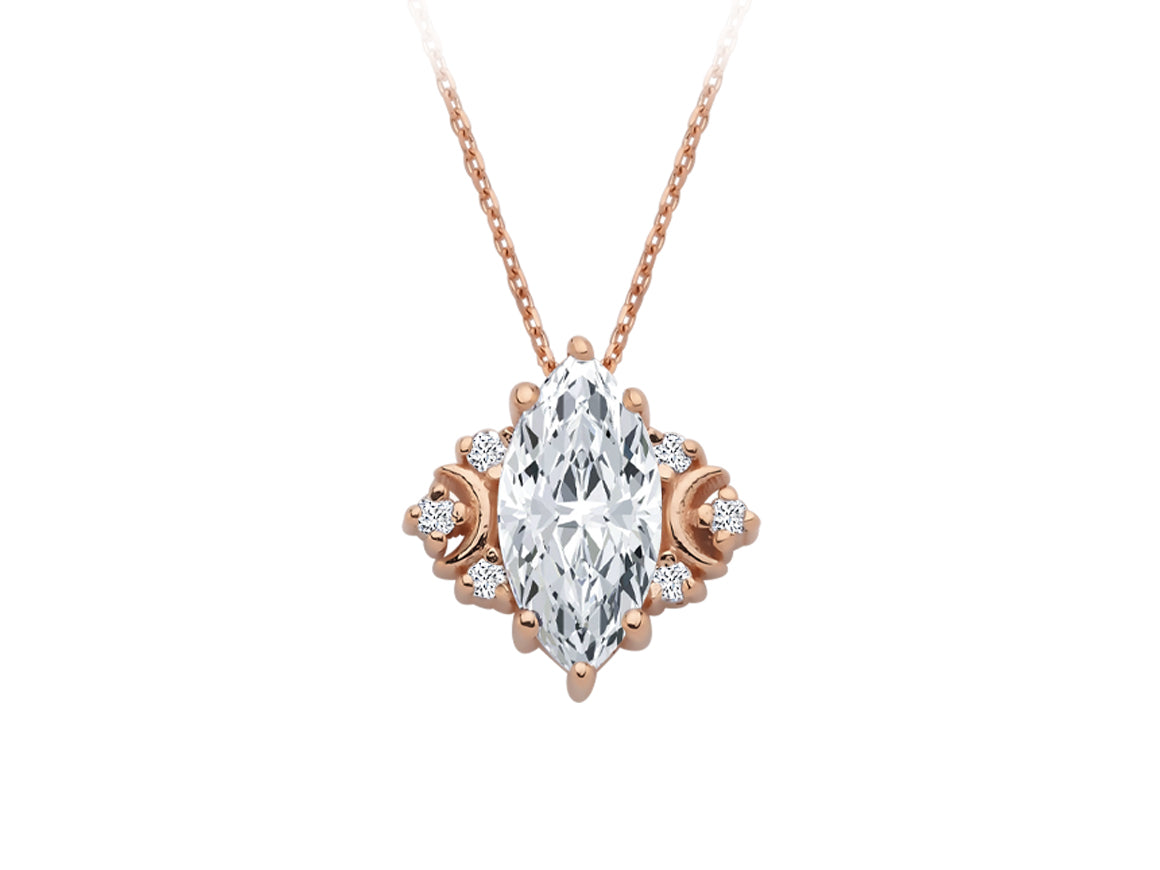 Pendentif Luna Dream avec topaze blanche marquise & 6 diamants de laboratoire en or rose 14K