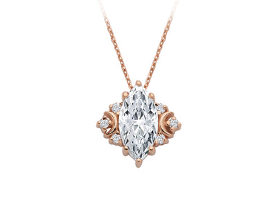 Pendentif Luna Dream avec topaze blanche marquise & 6 diamants de laboratoire en or rose 14K