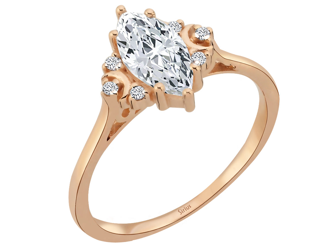 Luna Dream Markiz Beyaz Topaz ve Laboratuvar Pırlantalı 14K Rose Altın Yüzük - Rosy Lab Diamonds'tan yüksek kaliteli Mücevher