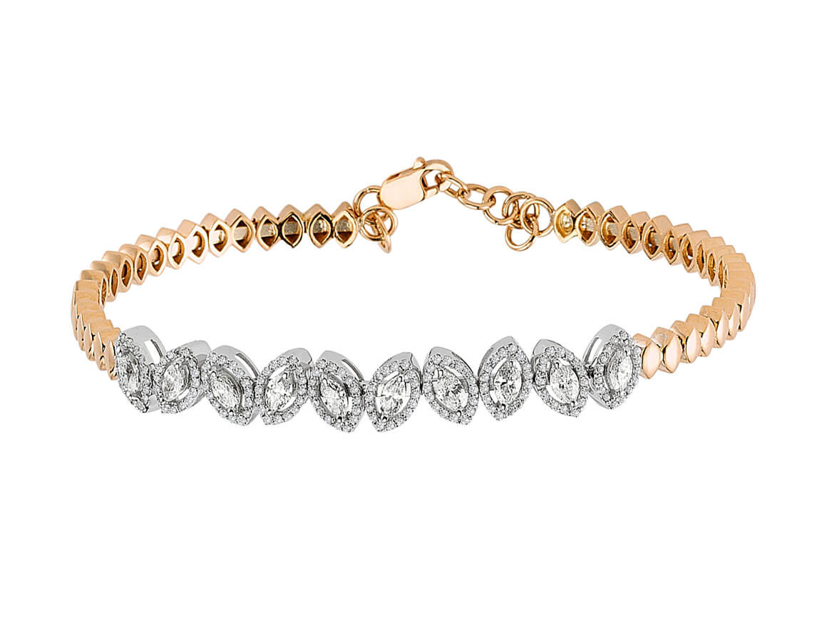 Exclusive arm cuff with 10 marquise diamonds and 160 brilliant-cut diamonds – 0.91 ct + 0.49 ct in 14K rose gold