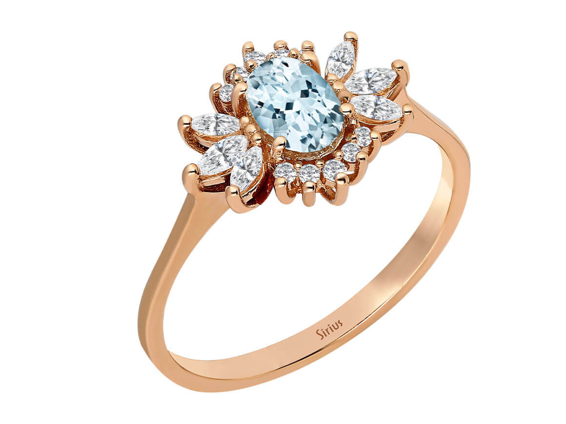 0,85 Karat Akuamarin ve elmaslı Rose Altın yüzük | 14K - Rosy Lab Diamonds’tan kaliteli Mücevher