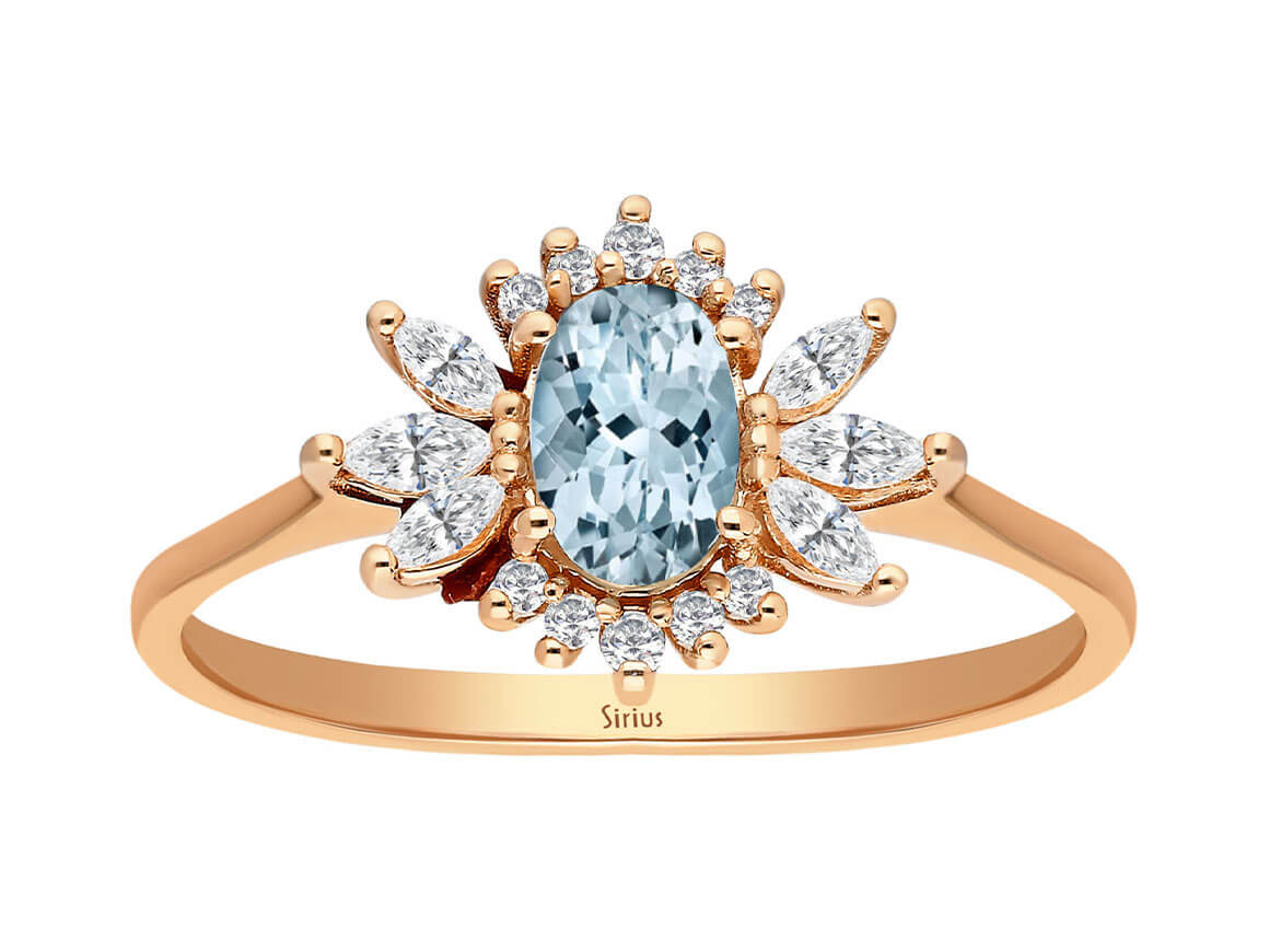 0,85 Karat Akuamarin ve elmaslı Rose Altın yüzük | 14K - Rosy Lab Diamonds’tan kaliteli Mücevher