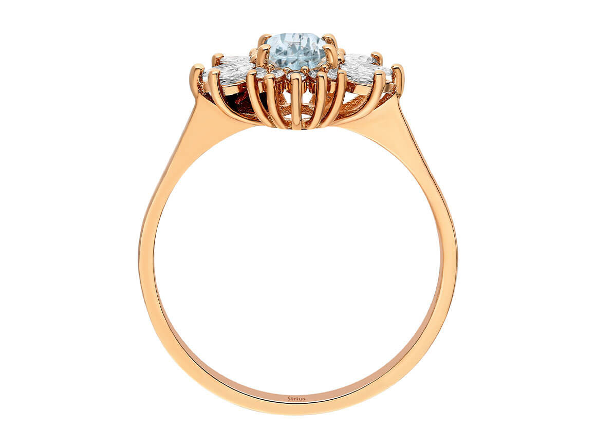 0,85 Karat Akuamarin ve elmaslı Rose Altın yüzük | 14K - Rosy Lab Diamonds’tan kaliteli Mücevher