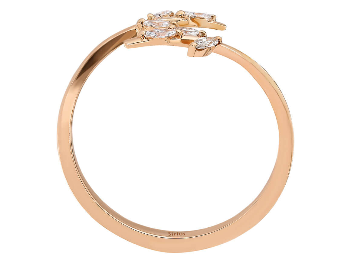 14K roze altından markiz elmaslı açık akantus yüzük