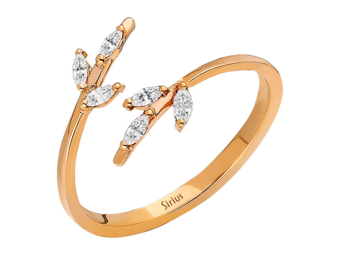 14K roze altından markiz elmaslı açık akantus yüzük