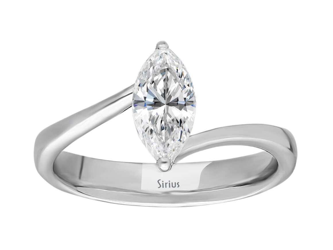 Bague solitaire élégante en Diamant de laboratoire taille marquise en Or Blanc 14 carats – Bijoux haut de gamme de Rosy Lab Diamonds