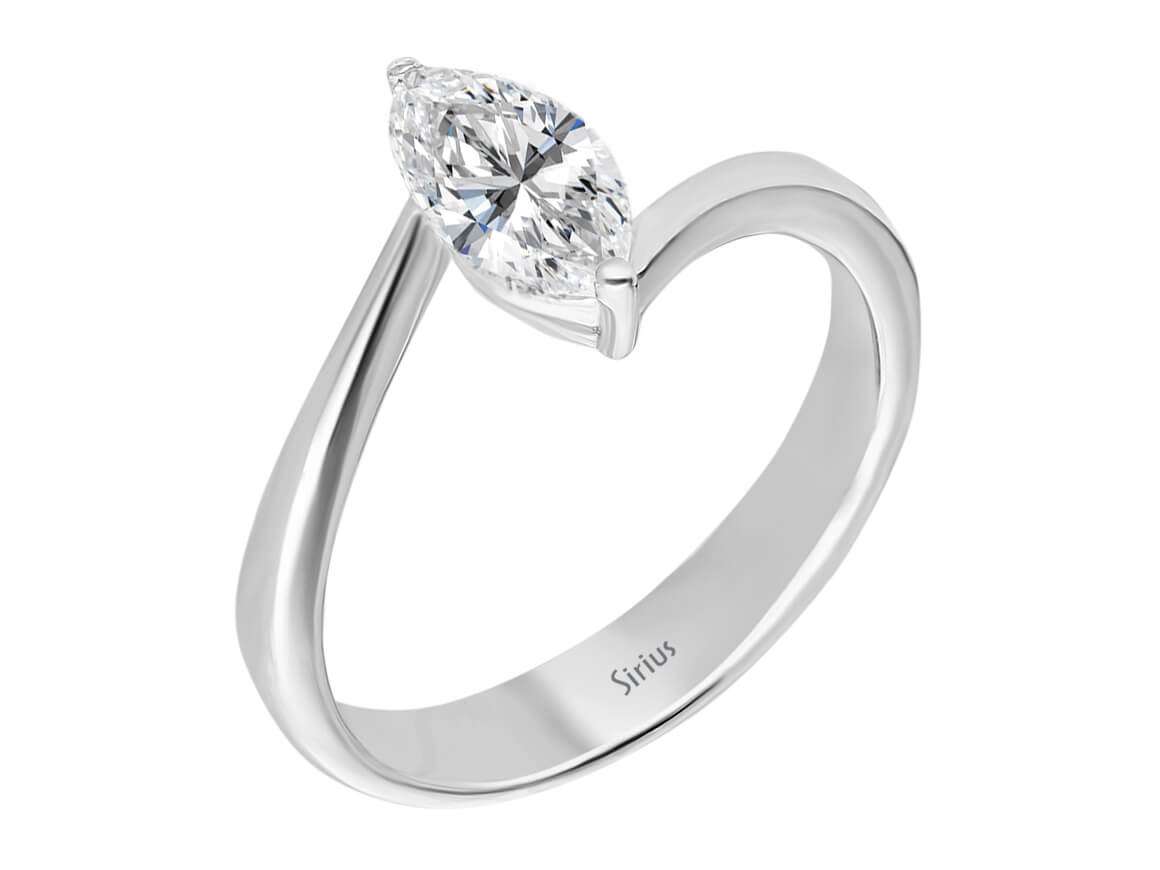 Bague solitaire élégante en Diamant de laboratoire taille marquise en Or Blanc 14 carats – Bijoux haut de gamme de Rosy Lab Diamonds