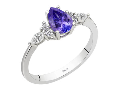 Modern ring with lab-grown diamonds and teardrop-shaped tanzanite