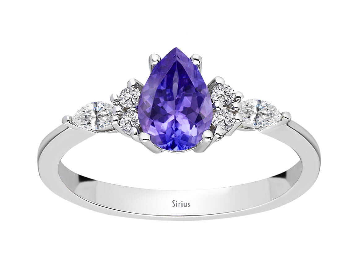 Modern ring with lab-grown diamonds and teardrop-shaped tanzanite