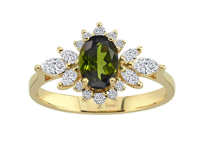 Yellow gold ring with green tourmaline and lab diamonds – Lucrezia design