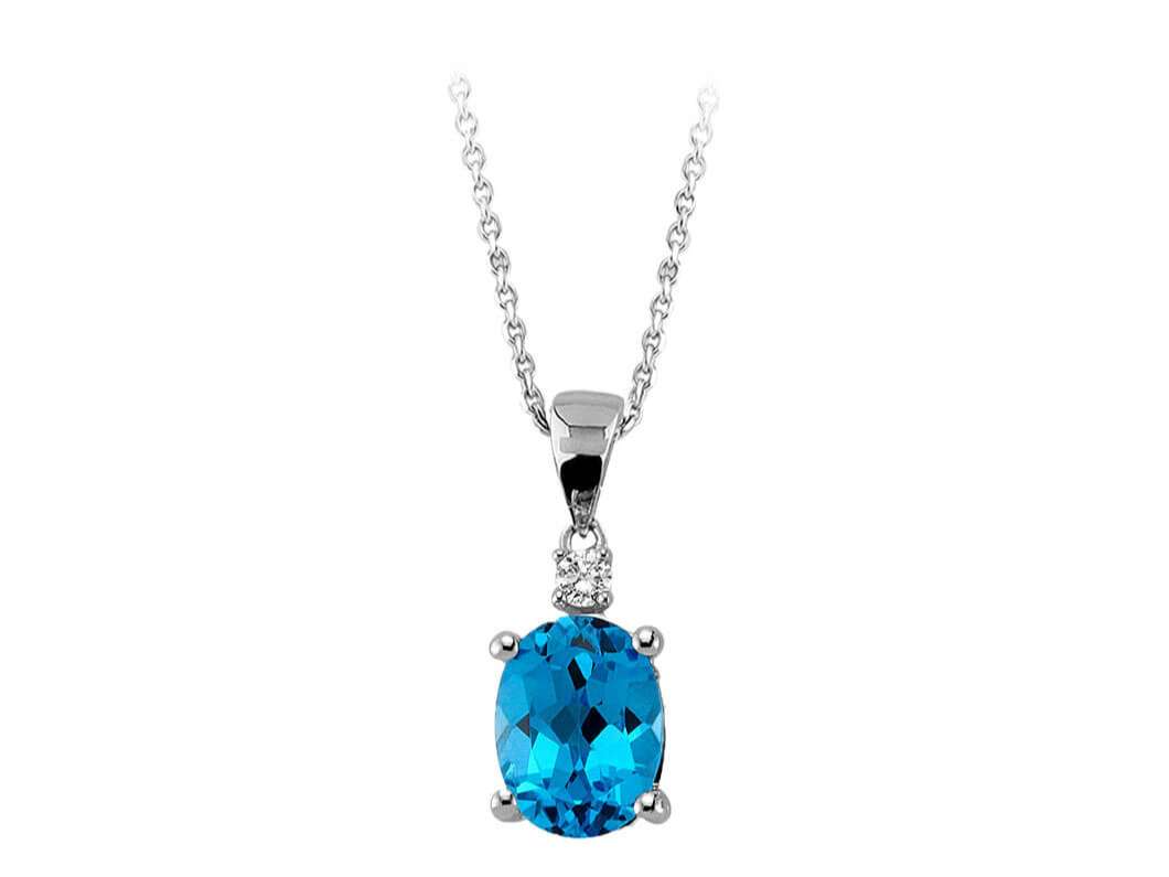 Pendant with Blue Topaz and Lab-Grown Diamond in 8K Gold