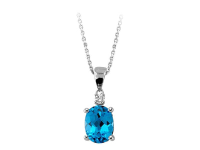 Pendant with Blue Topaz and Lab-Grown Diamond in 8K Gold
