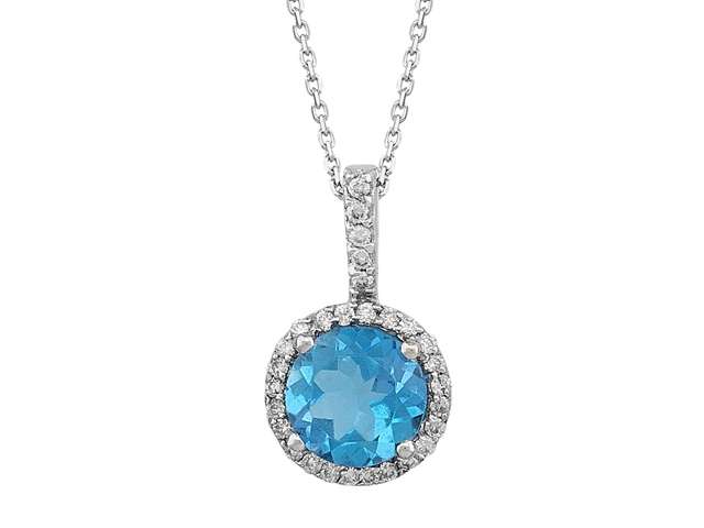 Pendant with 2.00 ct Blue Topaz and 0.23 ct Diamonds in 14K White Gold