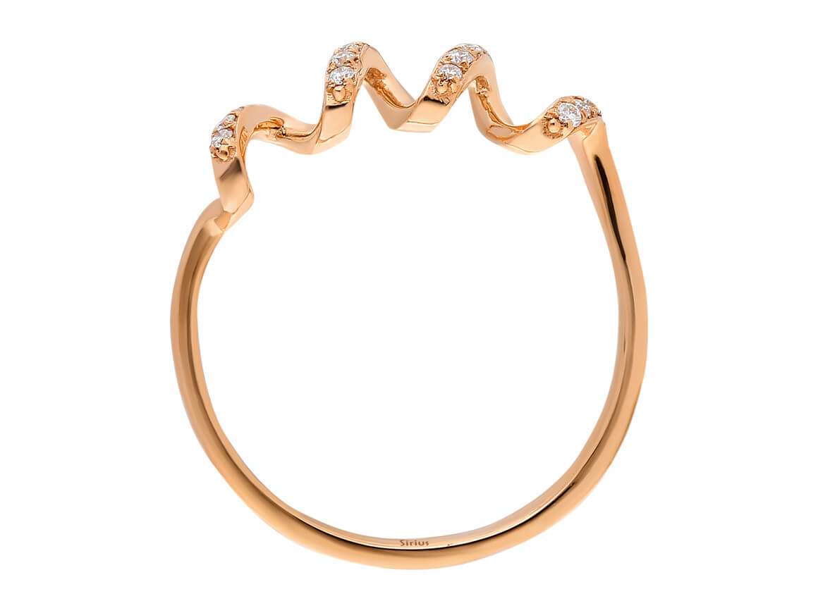 Rose Gold wave ring with 18 lab-grown diamonds – Modern & Sparkling – 14K – high-quality Jewelry by Rosy Lab Diamonds