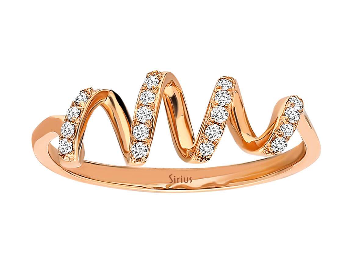 Rose Gold wave ring with 18 lab-grown diamonds – Modern & Sparkling – 14K – high-quality Jewelry by Rosy Lab Diamonds
