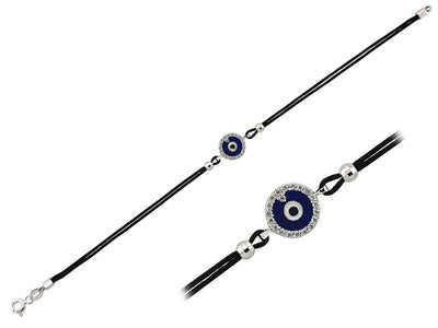 Verstellbares Nazar-Armband mit Emaille und 20 Diamanten aus 14K Weißgold