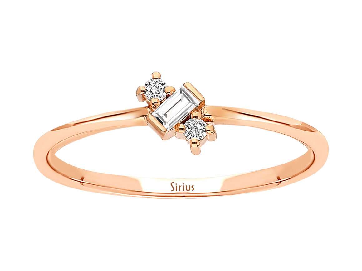 Zarter Roségold-Ring mit Labor-Diamanten - Baguette & Rund - 14K - hochwertiger Schmuck von Rosy Lab Diamonds