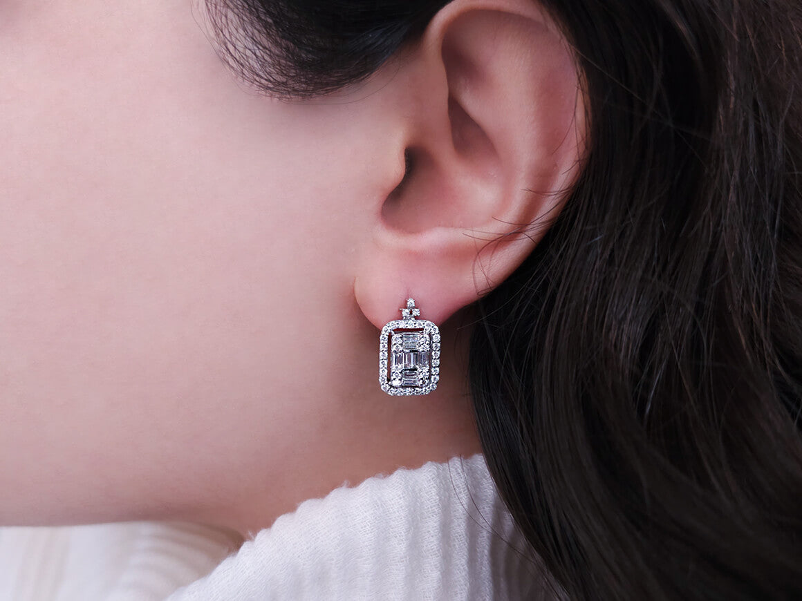 Modern Diamond Earrings - 90 Stones in 585 White Gold | Luxurious Ear Jewelry - High-Quality Jewelry by Rosy Lab Diamonds