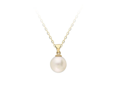 Collier élégant avec perle blanche ronde – 3,03 ct en or jaune 14 carats