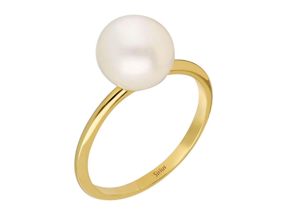 Moderner Ring mit Weißer Perle in 14 Karat Gelbgold | Eleganter Perlenschmuck - hochwertiger Schmuck von Rosy Lab Diamonds