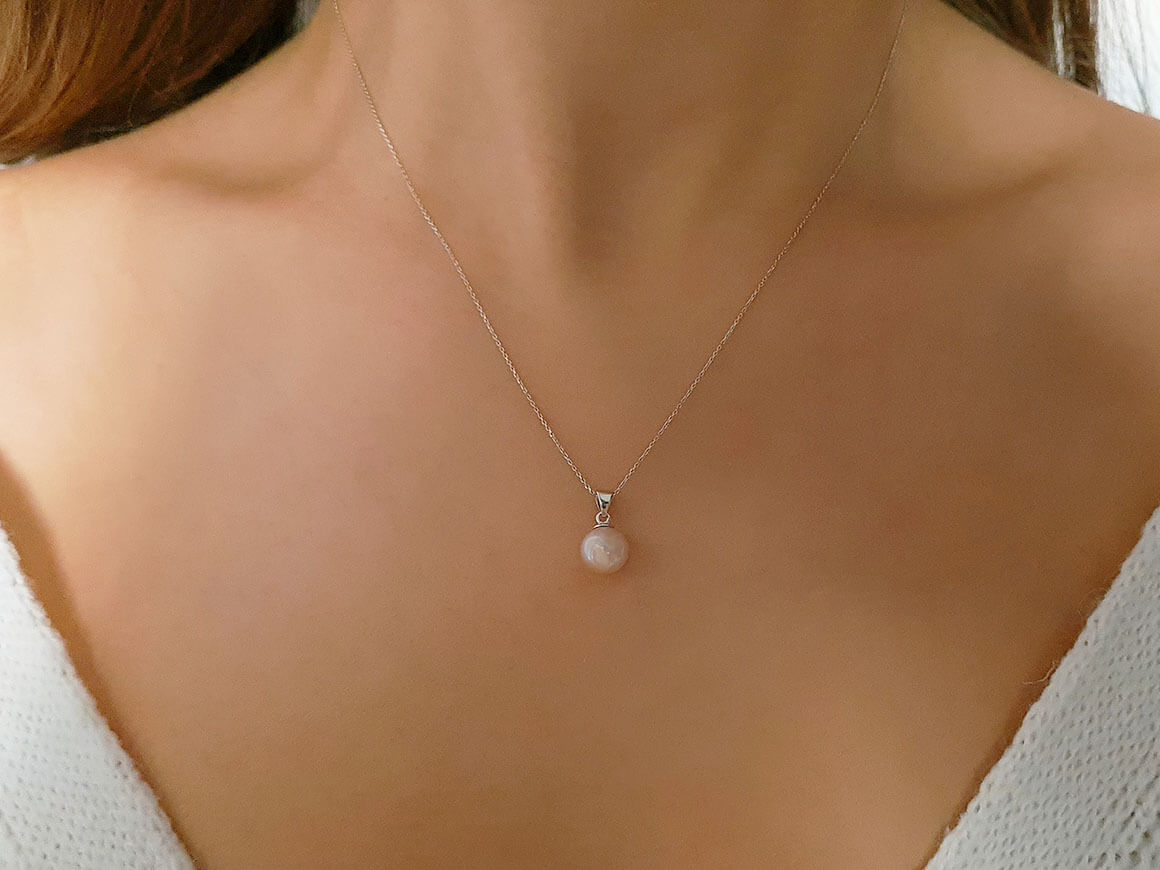 Collier de perles roses - 2,97 ct en Or Blanc 14K | Bijoux délicats en perles - Bijoux de haute qualité de Rosy Lab Diamonds