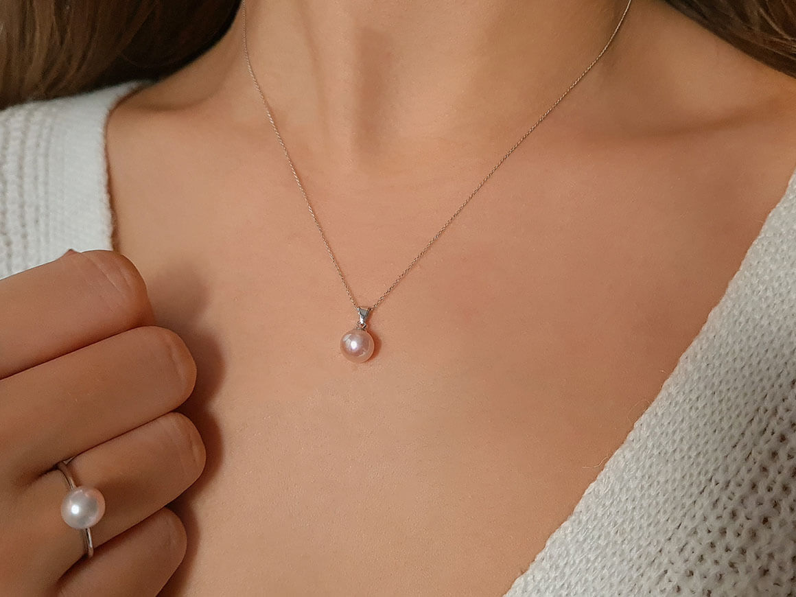 Collier de perles roses - 2,97 ct en Or Blanc 14K | Bijoux délicats en perles - Bijoux de haute qualité de Rosy Lab Diamonds