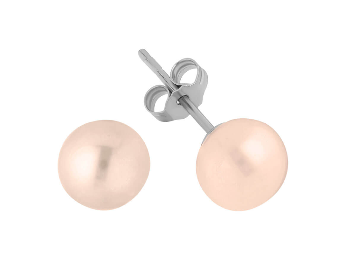 Pink pearl stud earrings in 585 White Gold – high-quality Jewelry by Rosy Lab Diamonds