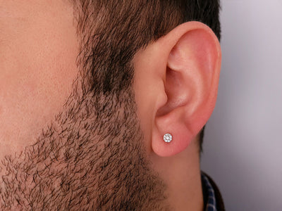 Boucles d'oreilles masculines avec 9 diamants de laboratoire en or blanc 333