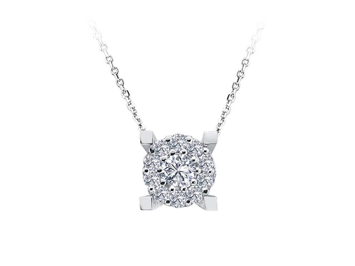 Shiny necklace with central and 10 round lab diamonds – 0.15 ct in 8K gold