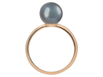 Moderner Ring mit Schwarzer Runde Perle in 14 Karat Roségold