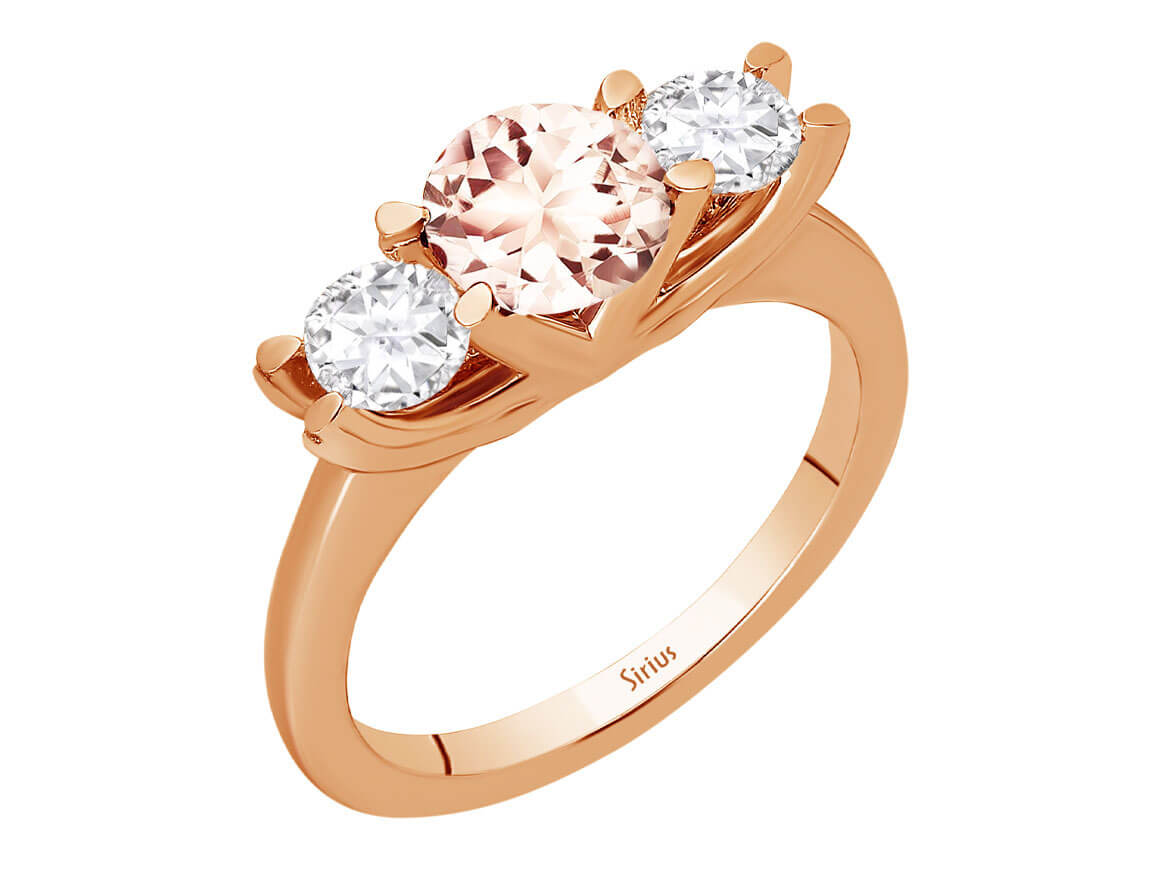 Elegant ring with morganite and white topaz stones, 14K rose gold
