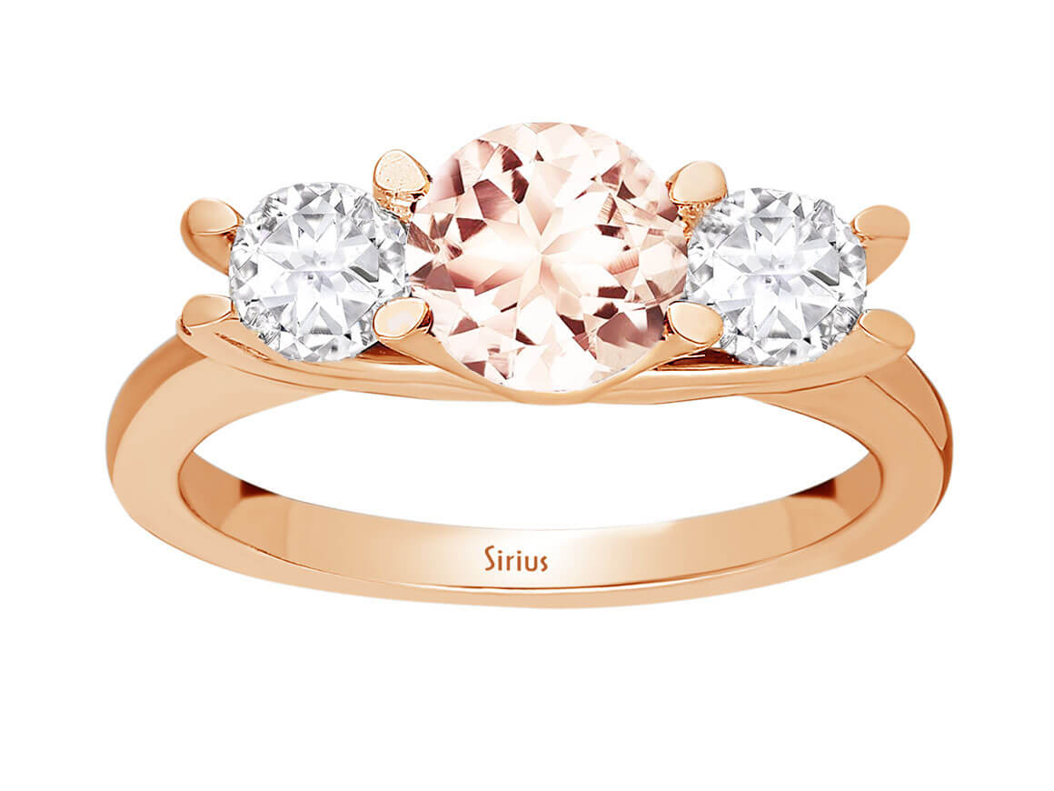 Elegant ring with morganite and white topaz stones, 14K rose gold