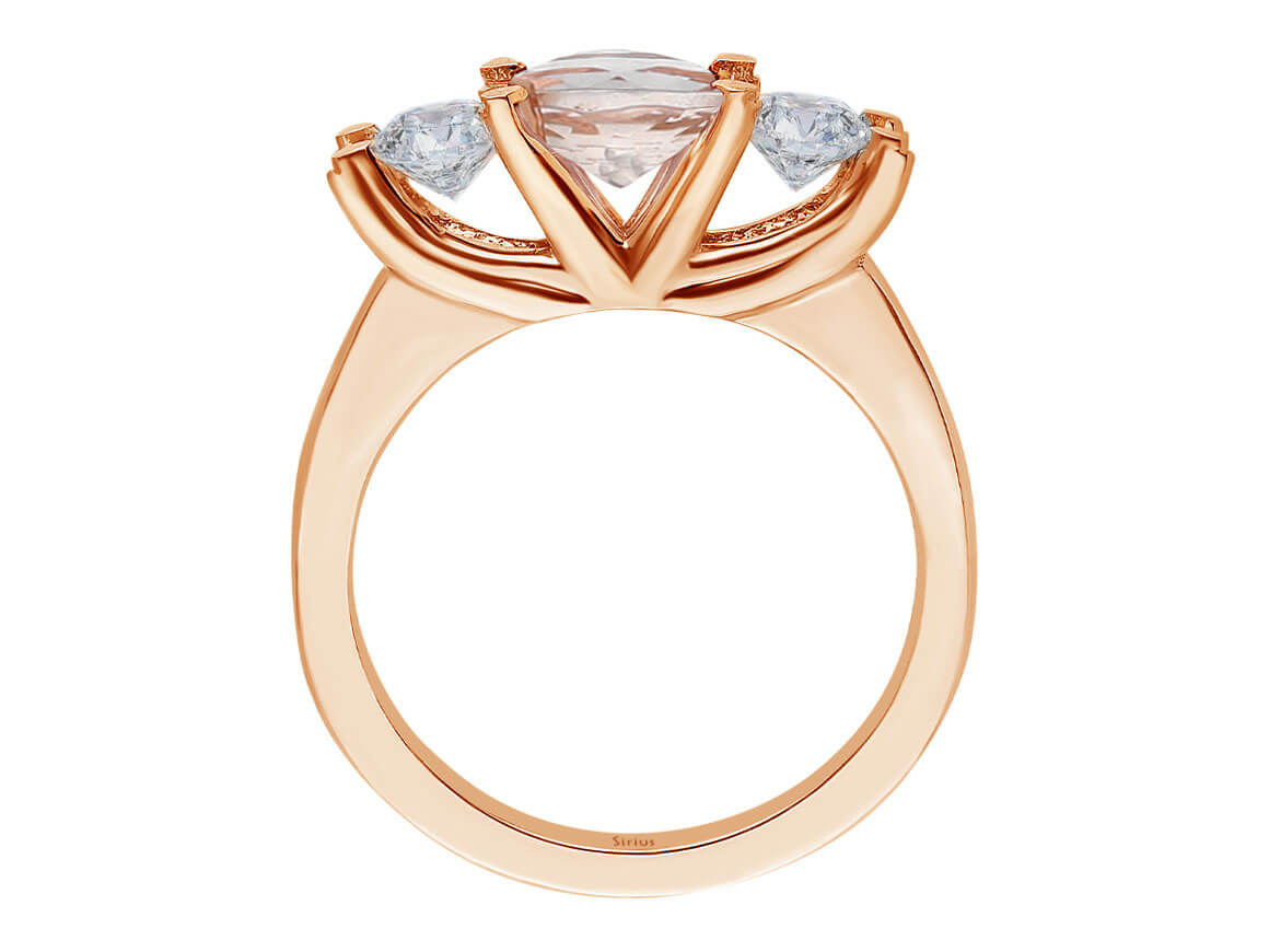 Elegant ring with morganite and white topaz stones, 14K rose gold