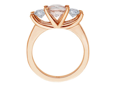 Elegant ring with morganite and white topaz stones, 14K rose gold