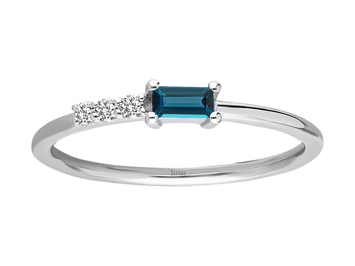 Bague en Or Blanc avec Topaze London Blue et diamants de laboratoire – 14 K – Bijoux haut de gamme de Rosy Lab Diamonds