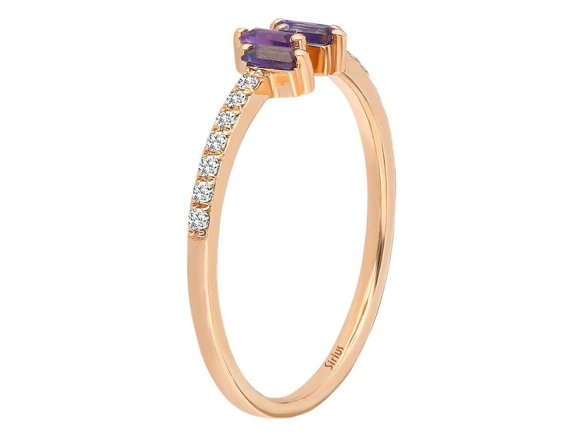 Bague en or rose avec iolite, améthyste et 14 diamants de laboratoire