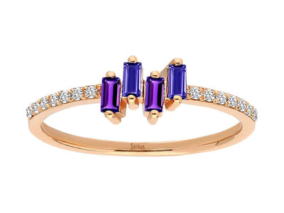 Bague en or rose avec iolite, améthyste et 14 diamants de laboratoire