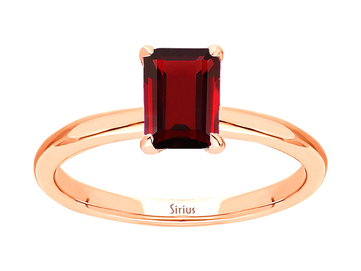 Rose Altın yüzük, sekizgen kesim granat taşlı - 14K - Kırmızı Renkli Taş - Rosy Lab Diamonds’tan yüksek kaliteli Mücevher