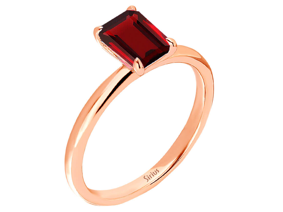 Rose Altın yüzük, sekizgen kesim granat taşlı - 14K - Kırmızı Renkli Taş - Rosy Lab Diamonds’tan yüksek kaliteli Mücevher