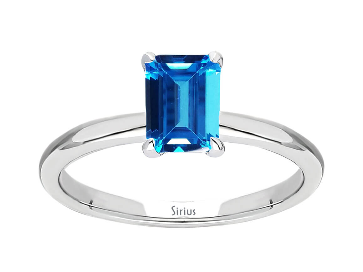 Bague en Or Blanc avec Topaze Bleu Londres taillée en octogone - 14 K - Bijoux haut de gamme de Rosy Lab Diamonds