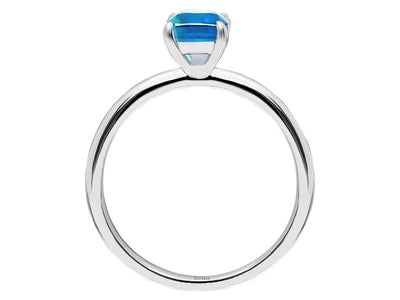 Weißgold-Ring mit London Blue Topas im Oktagonschliff
