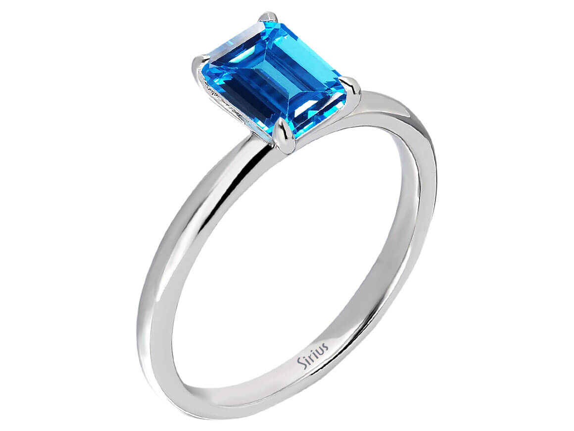 Bague en Or Blanc avec Topaze Bleu Londres taillée en octogone - 14 K - Bijoux haut de gamme de Rosy Lab Diamonds