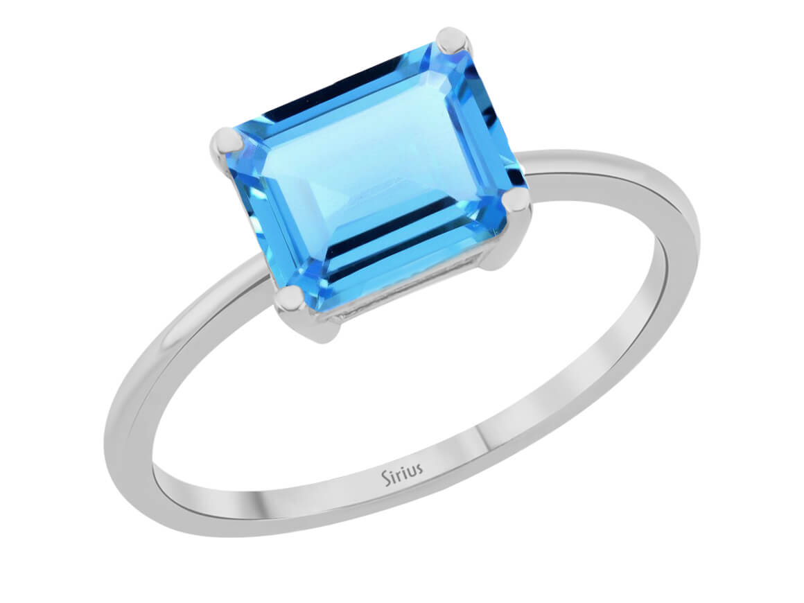 Mavi Topas Ring im Oktagonschliff aus 14K Weißgold - Nerissa - hochwertiger Schmuck von Rosy Lab Diamonds