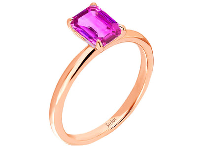 Roségold-Ring mit pinkem Saphir im Oktagonschliff