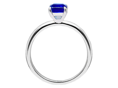 Weißgold-Ring mit tiefblauem Saphir im Oktagonschliff